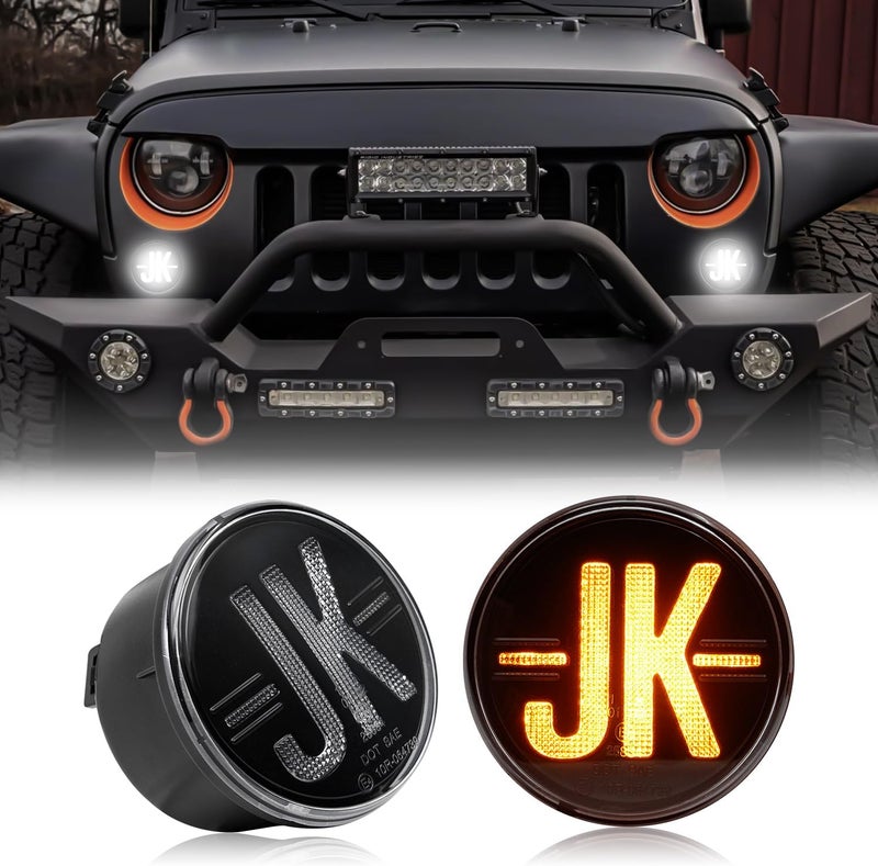 Aexploer LED Turn Signal Lights Compatible with Wrangler JK JKU 2007-2018,Turn Signal&Parking Lights,2024 NEW,Favorite of Off-Road Enthusiasts for JK,White&Yellow Light (Clear Lens) - Image 1